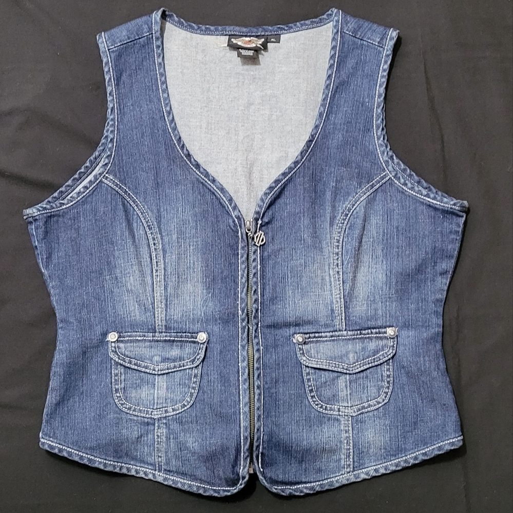 Harley-Davidson Denim Blue Lace-Up Vest - Picture 2 of 9